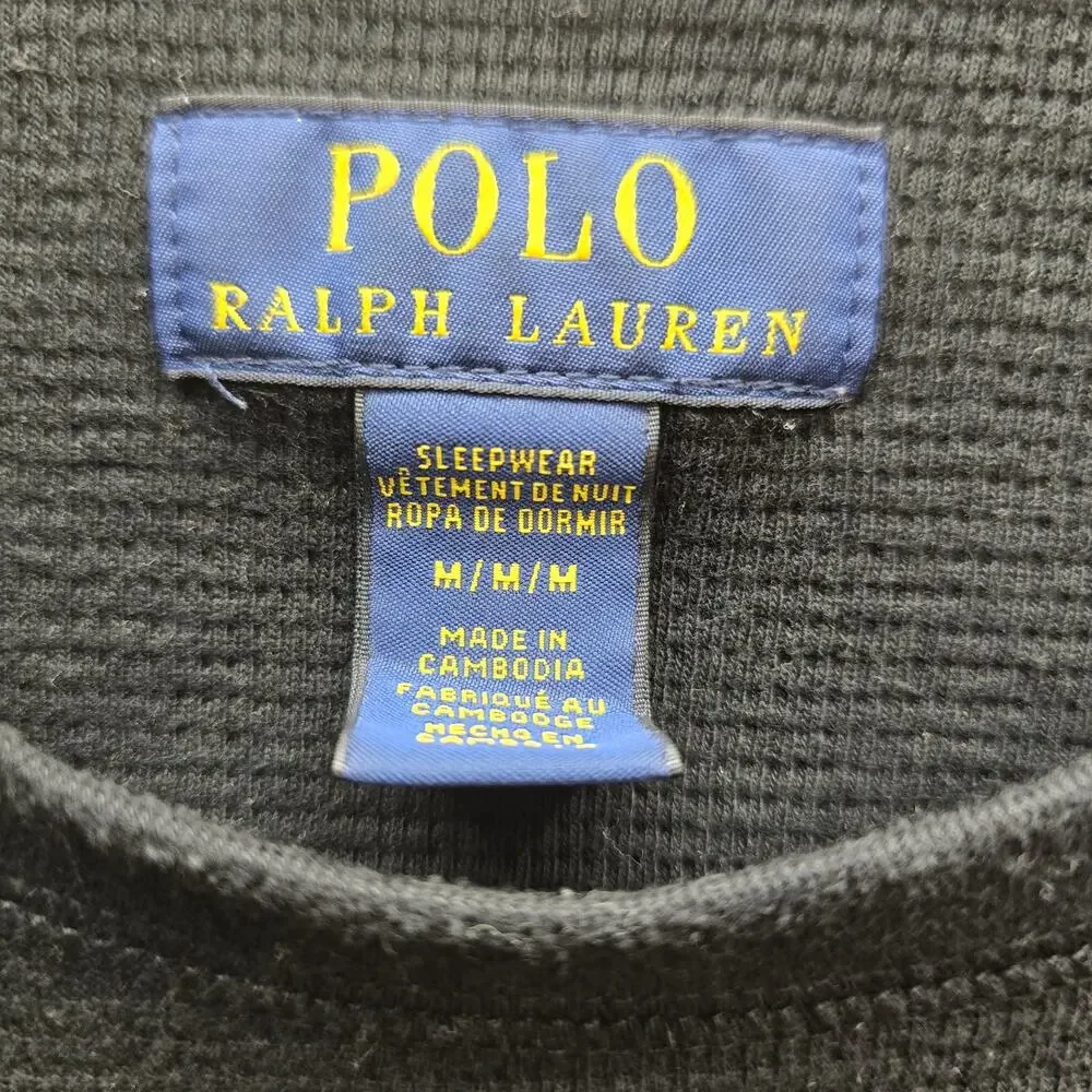 Polo Ralph Lauren Bear Waffle-Knit Thermal Long-Sleeve T-Shirt Black Size Medium